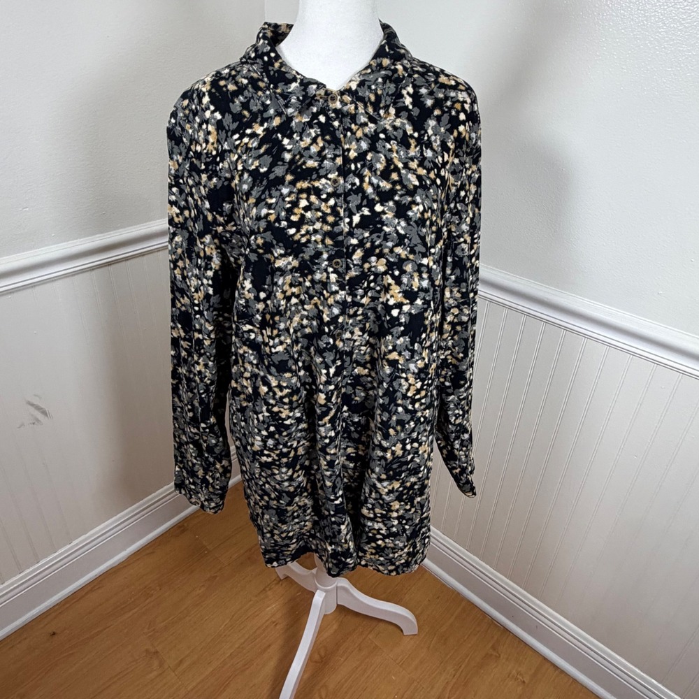J. Jill Womens XL Pinwale Corduroy Button Shirt Tunic Abstract Floral‎ Print